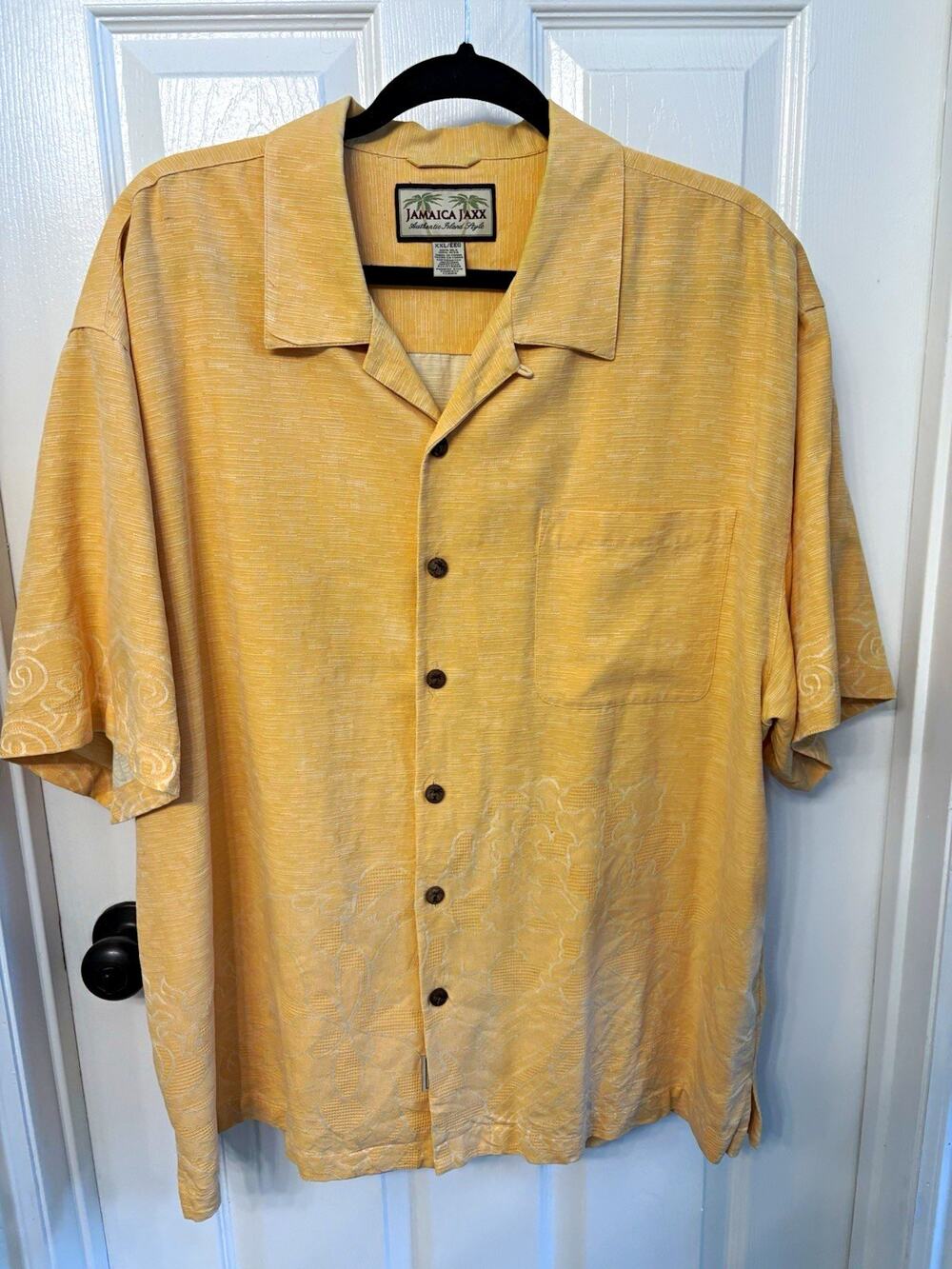 Jamaica Jaxx Men’s 2XL Big & Tall Yellow Silk Jacquard Hawaiian Resort Island